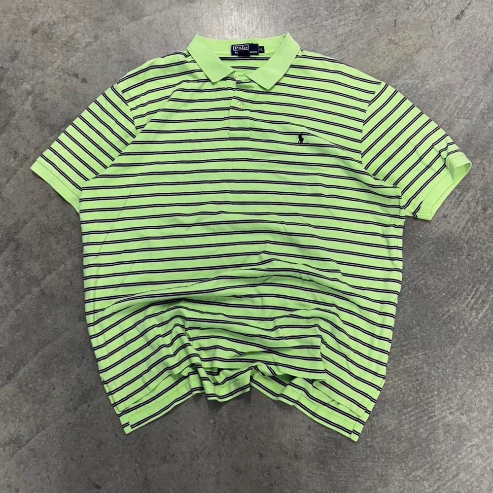Polo Ralph Lauren Green Striped Short Sleeve Collared Shirt Preppy Nautical XL